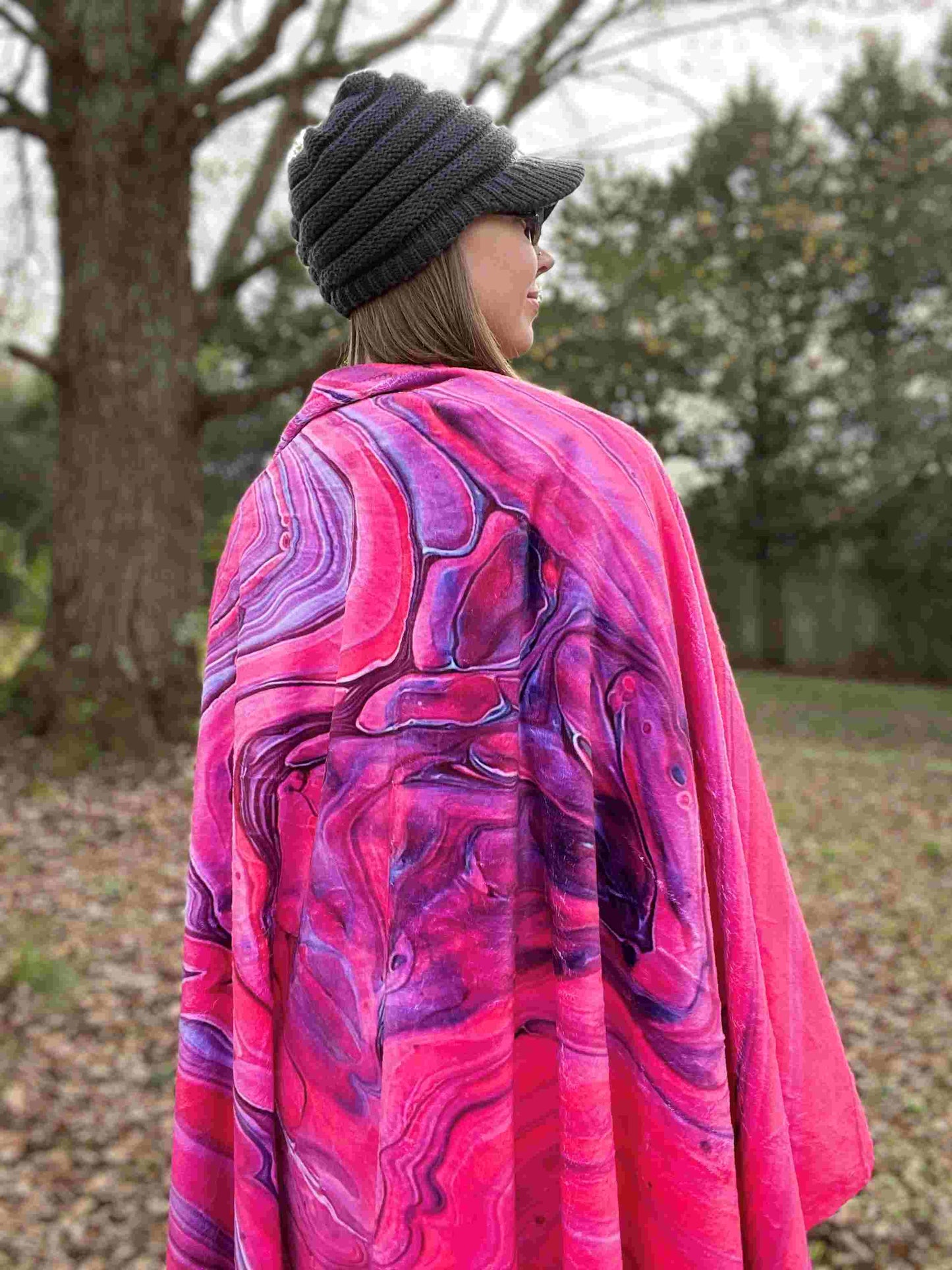 Cozy Comfy Blanket with Red and Pink, Edgy Swirl Design