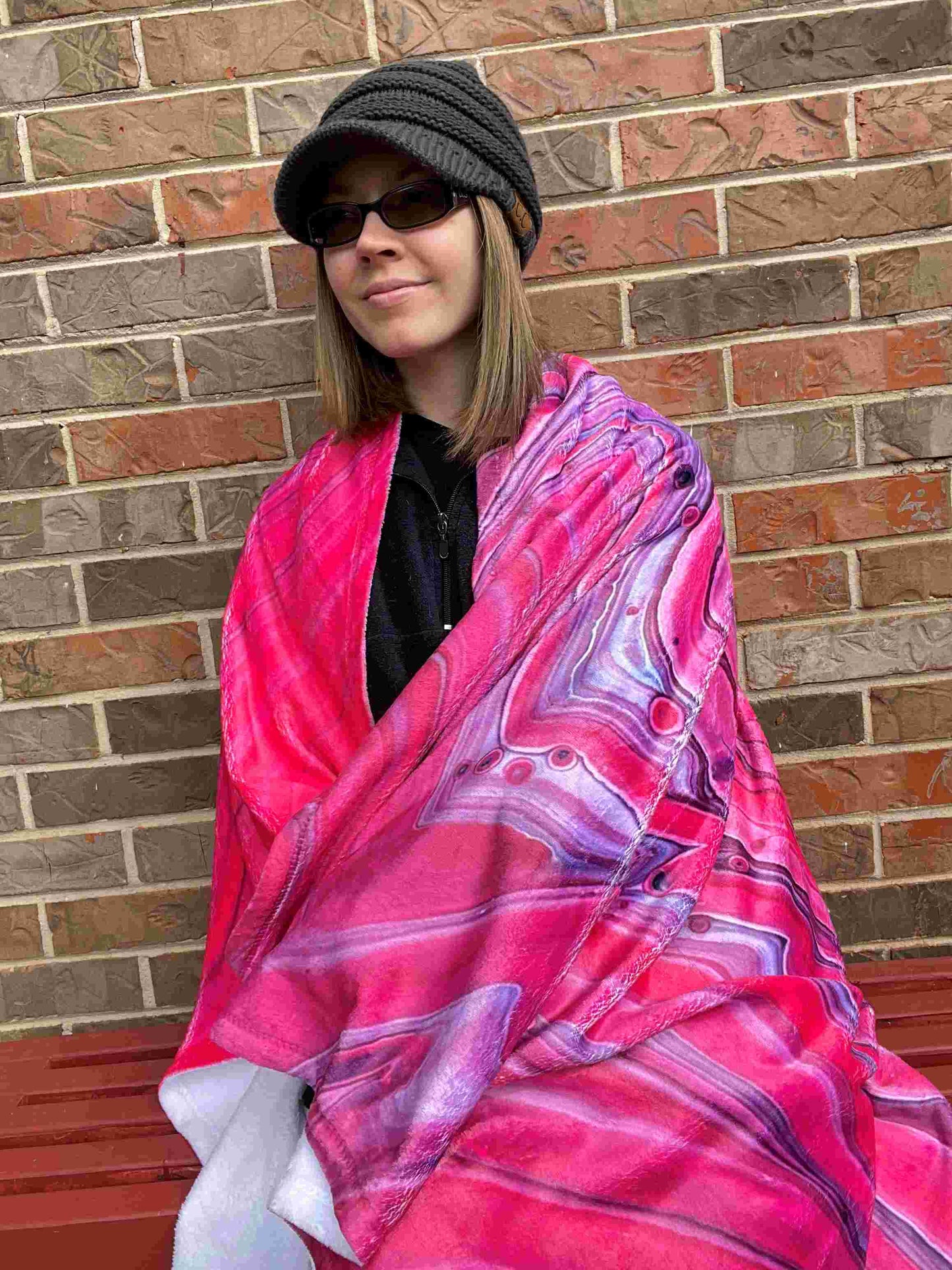 Cozy Comfy Blanket with Red and Pink, Edgy Swirl Design