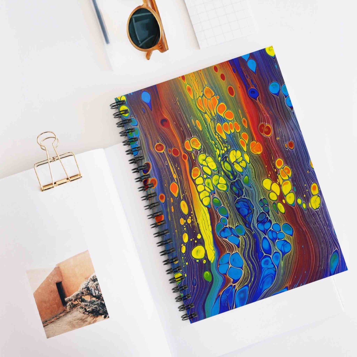 Rainbow Bubbles Spiral, Lined Notebook with Document Folder