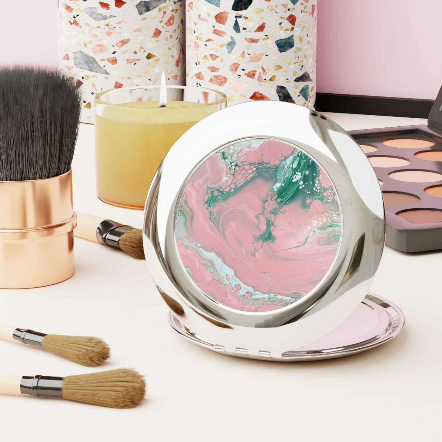 Pink Marble Compact Travel Mirror