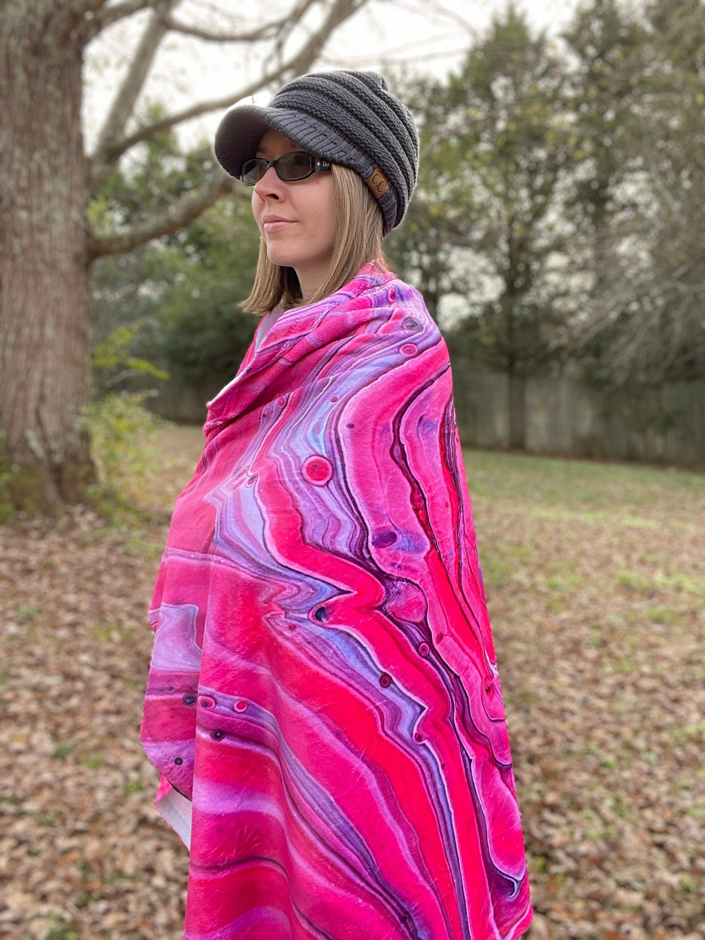 Cozy Comfy Blanket with Red and Pink, Edgy Swirl Design