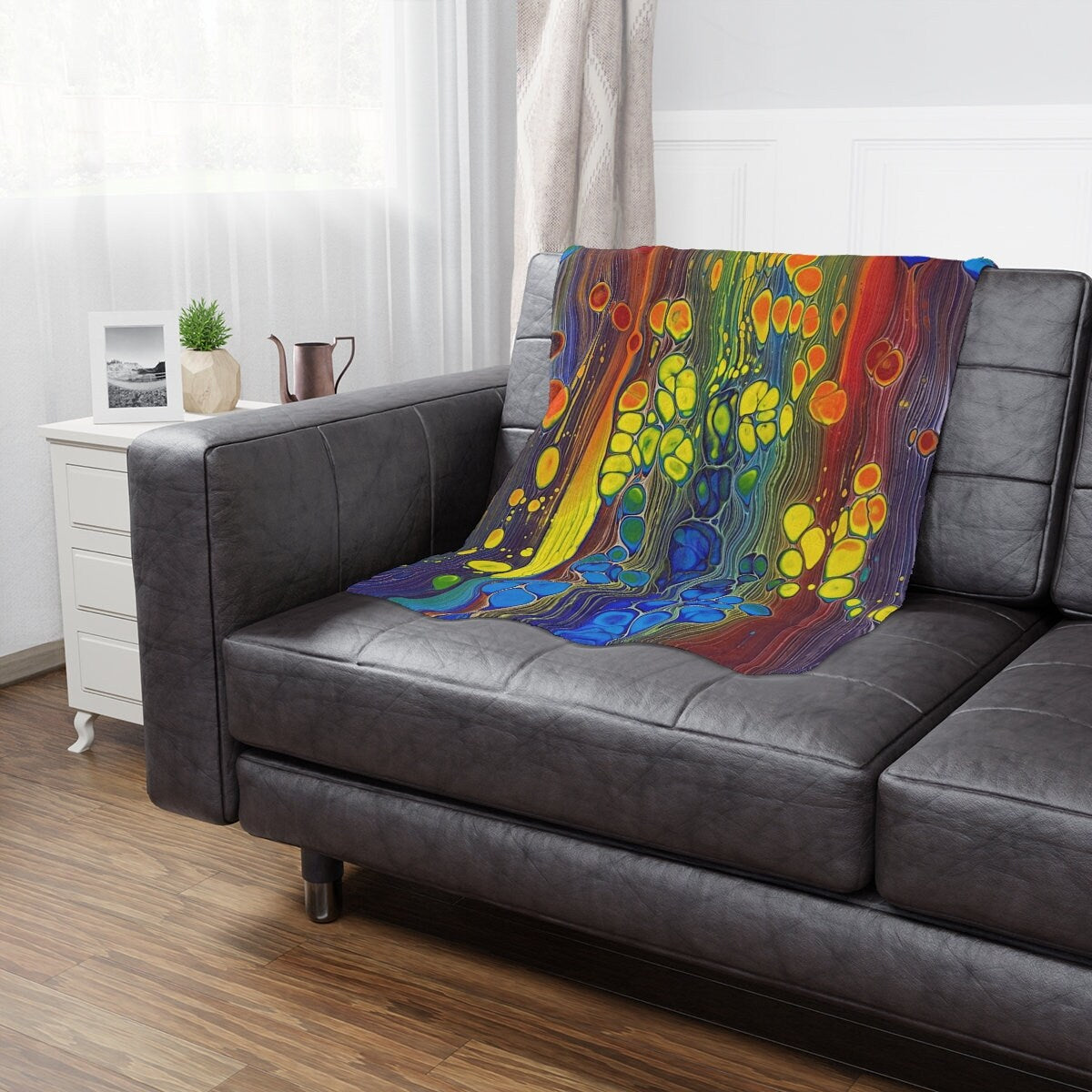 Rainbow Cozy Blanket with Abstract Design, Soft Touch