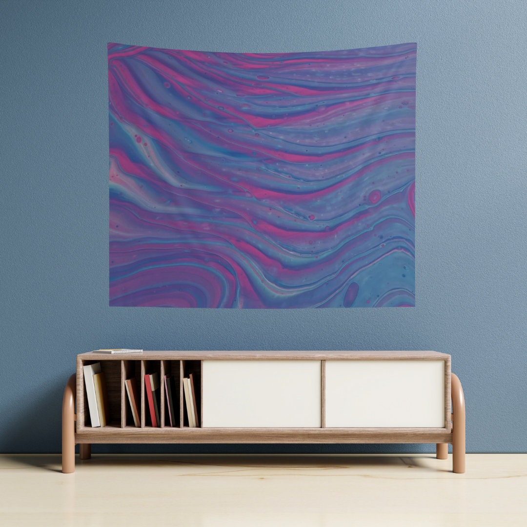 Pink and Blue Wave, Cute Tapestry