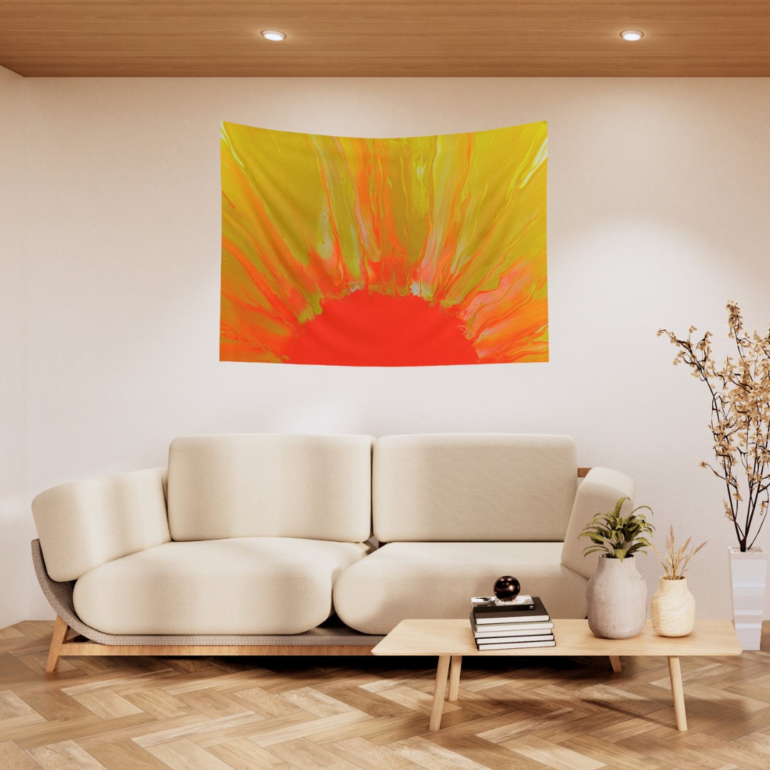 Sunrise Art Tapestry with Sun Rays for Boho Home Decor