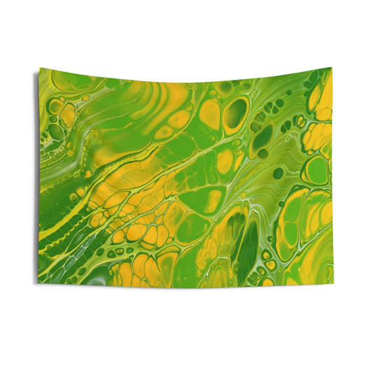 Wall Tapestry with Psychedelic Green, Yellow, Trippy Design