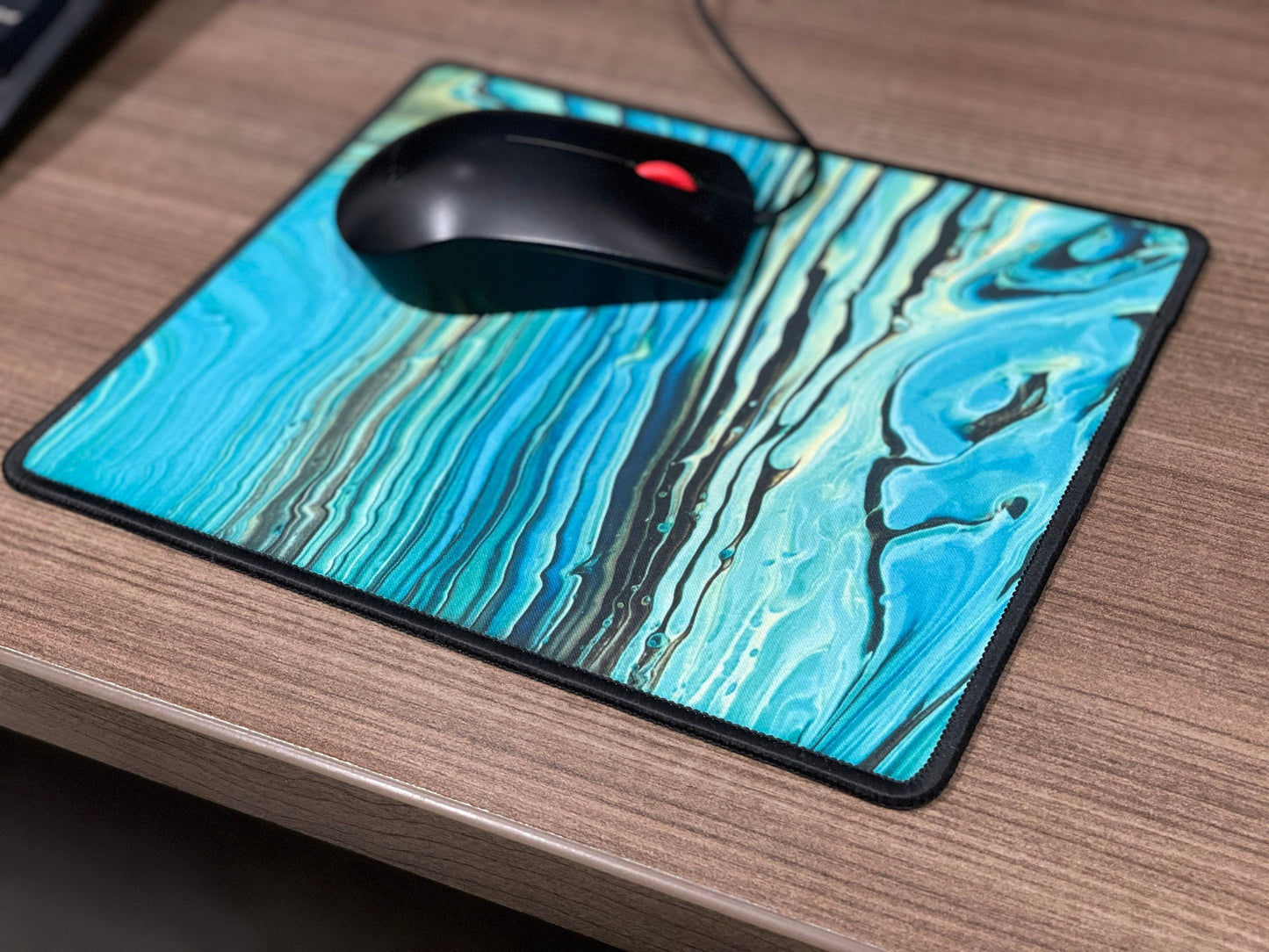 Abstract Teal, Gold, Black Funky Mousepad