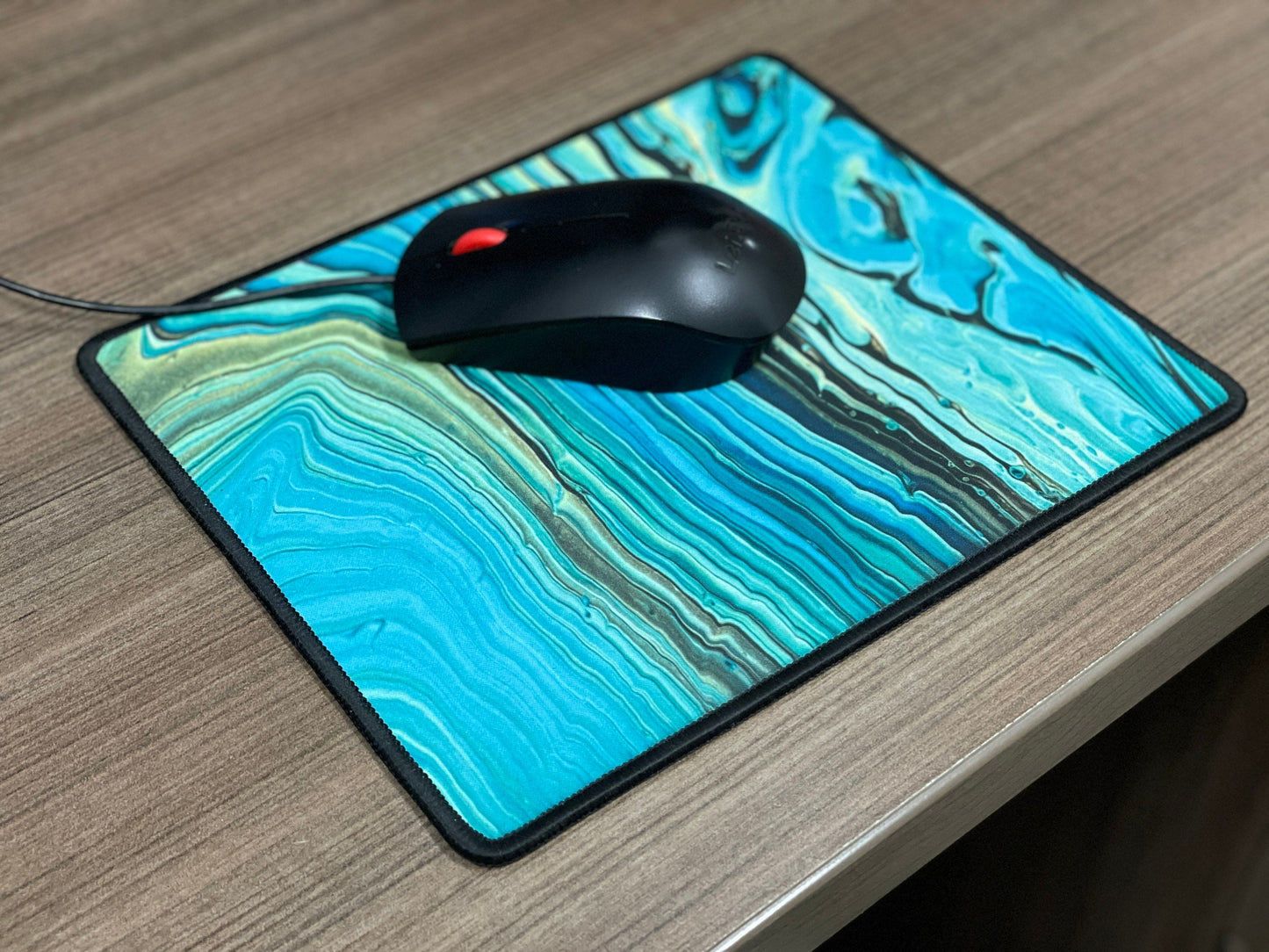 Abstract Teal, Gold, Black Funky Mousepad