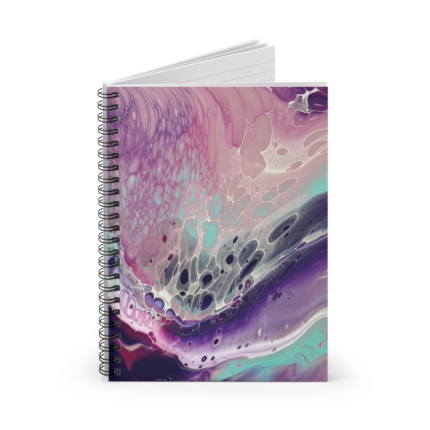 Pretty in Pink, Spiral Notebook With a Wave of Pink, Purple, Teal, and White