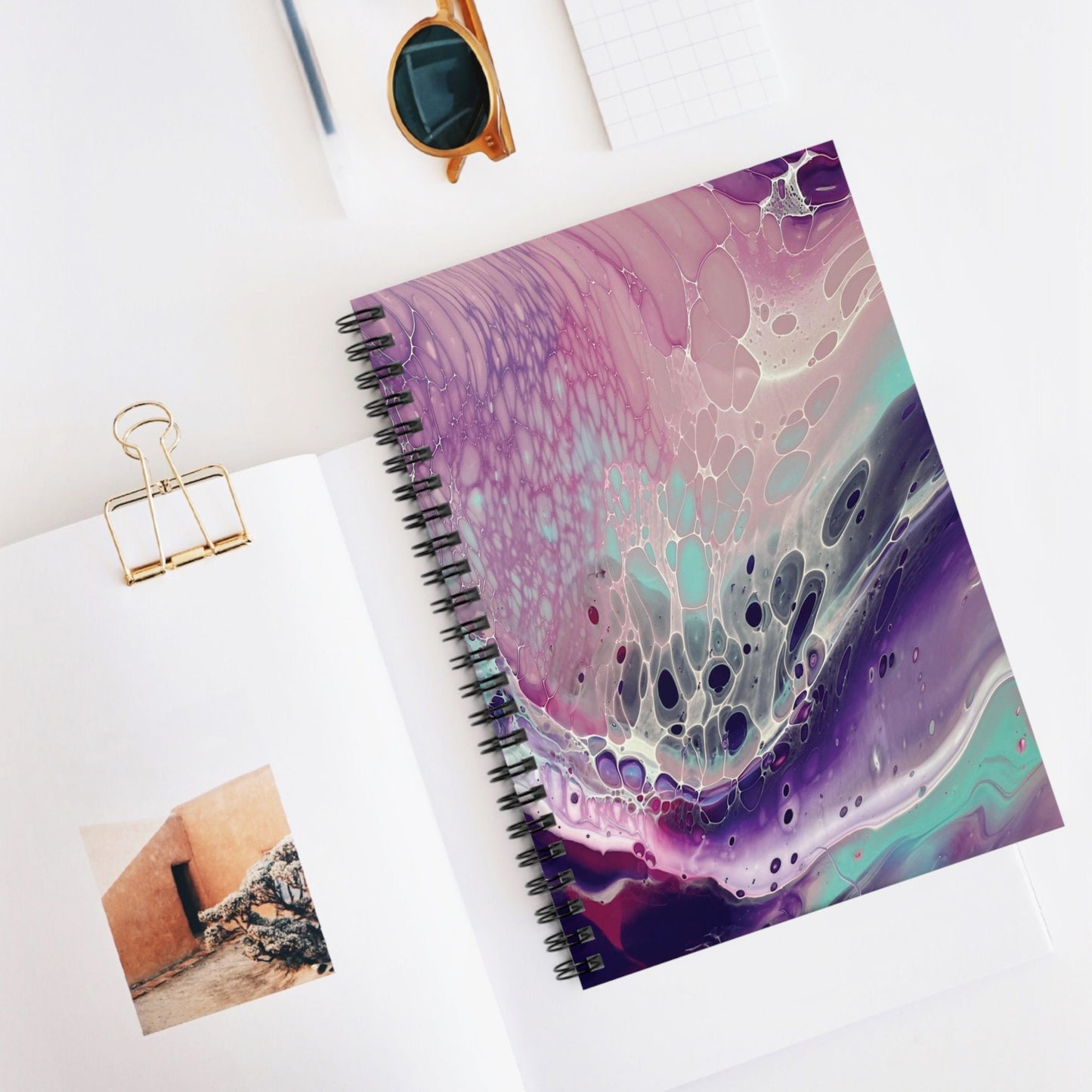 Pretty in Pink, Spiral Notebook With a Wave of Pink, Purple, Teal, and White