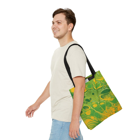 Tote Bag with Psychedelic Green, Yellow, Trippy Design