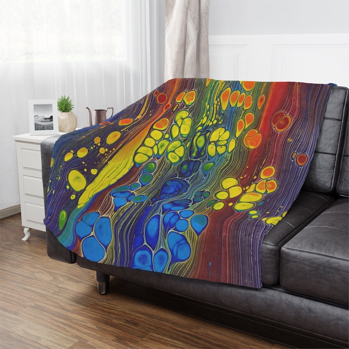 Rainbow Cozy Blanket with Abstract Design, Soft Touch