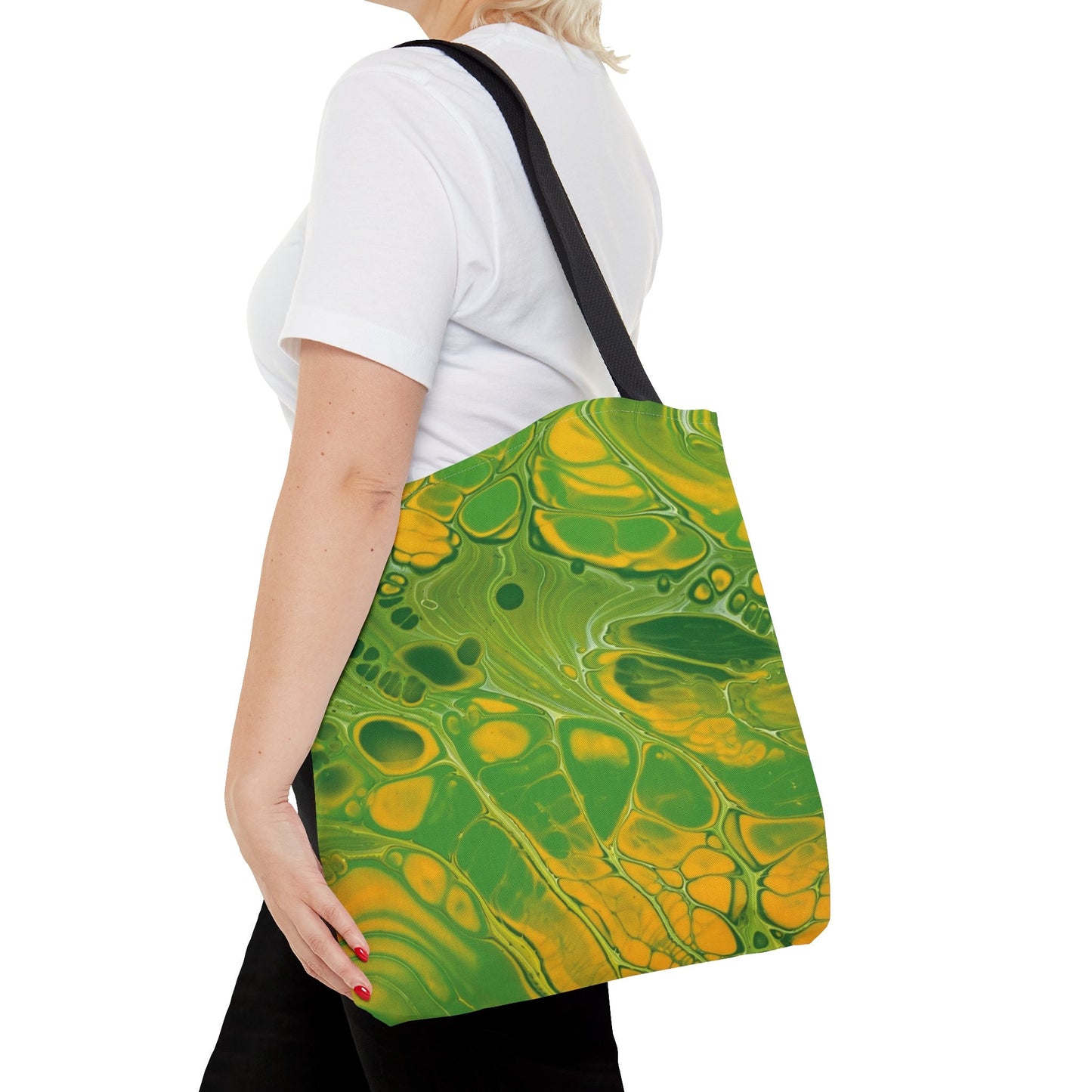 Tote Bag with Psychedelic Green, Yellow, Trippy Design