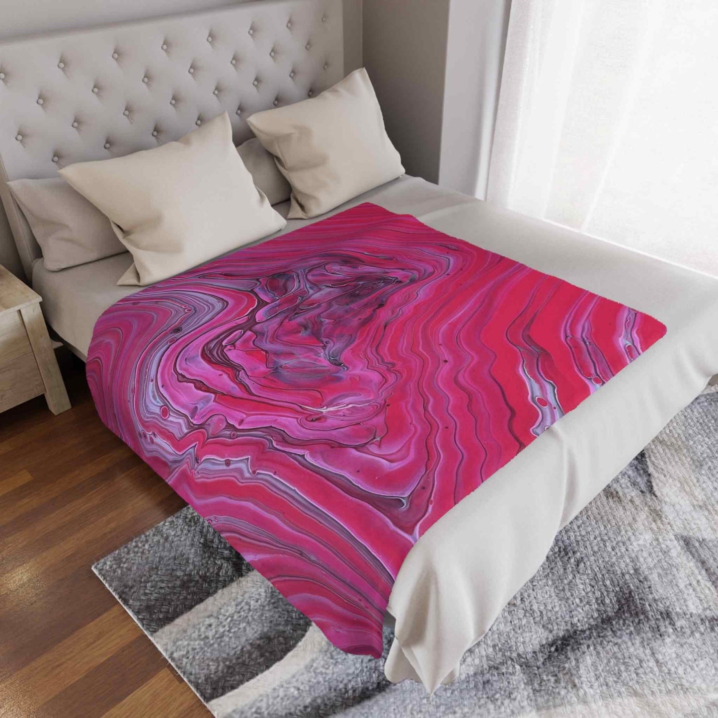 Cozy Comfy Blanket with Red and Pink, Edgy Swirl Design