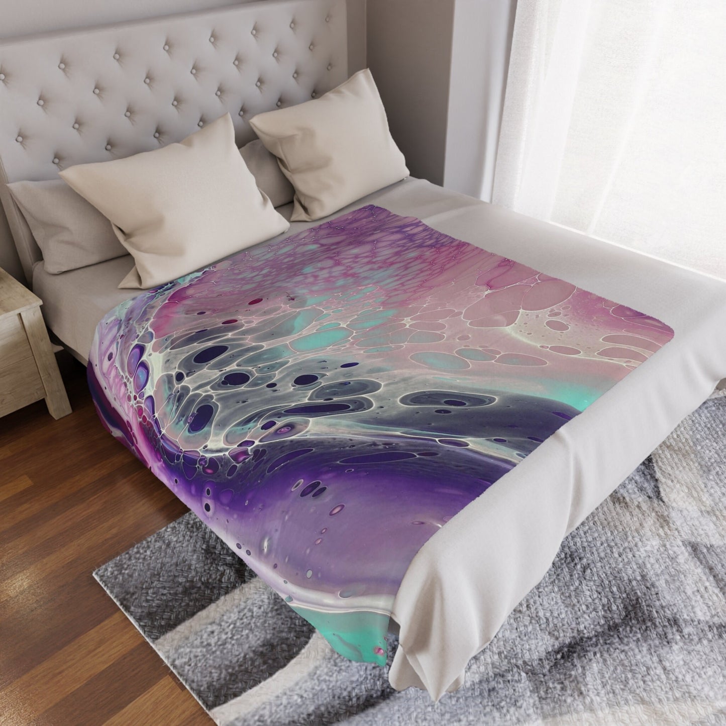 Cute Cozy Blanket for Her with Pink, Purple, and Teal Design